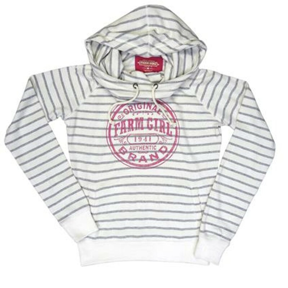 Farm Girl Striped Cowl Neck Sweatshirt Hooded Women's L